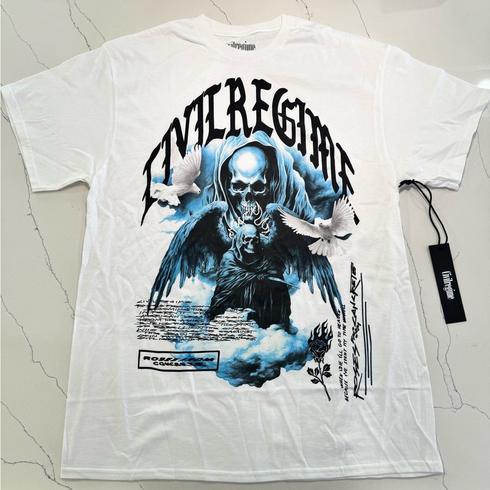 Civil Regime White and Blue Graphic Tee - L